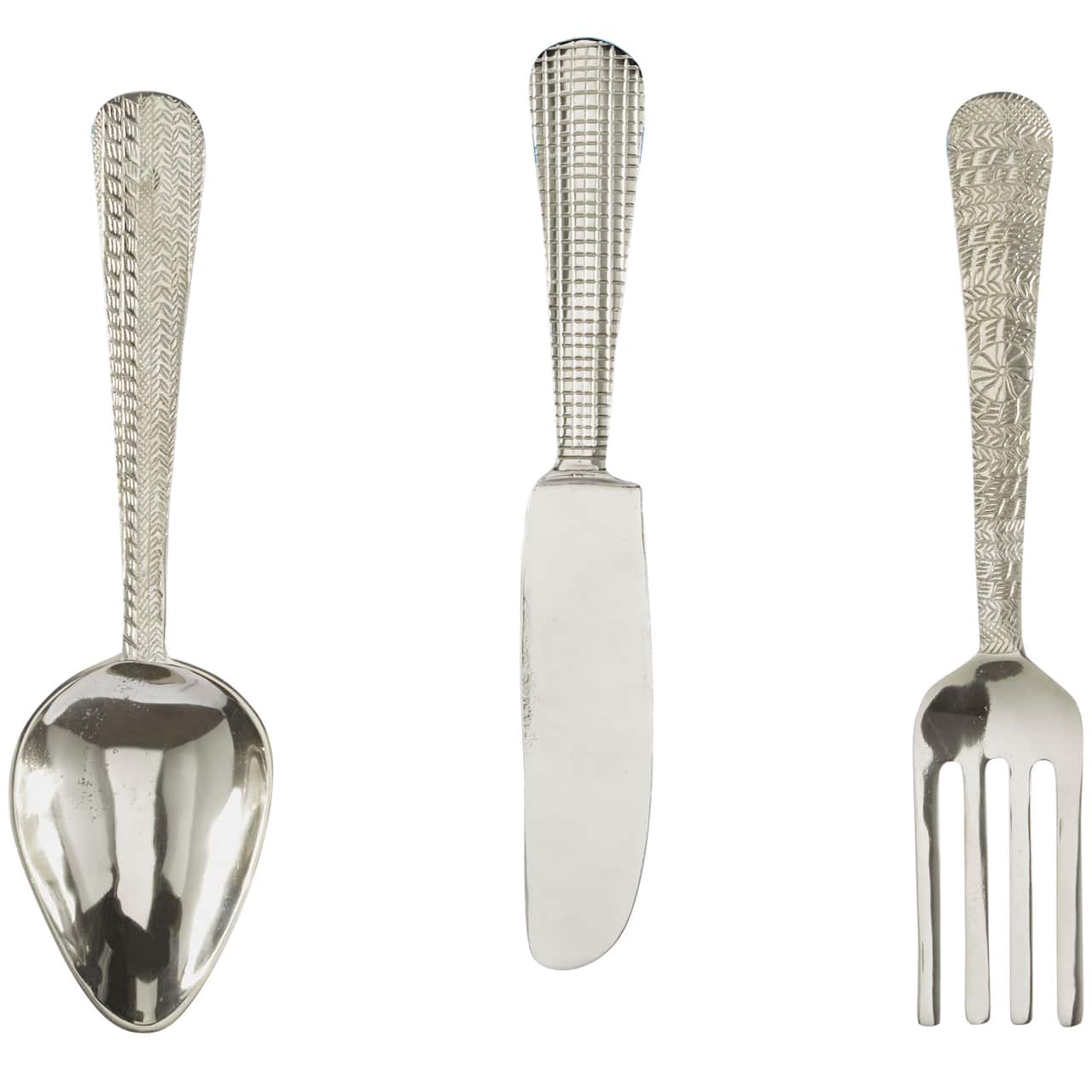 Silver Aluminum Knife, Spoon and Fork Utensils Wall Decor Set of 3 23", 23", 23"
